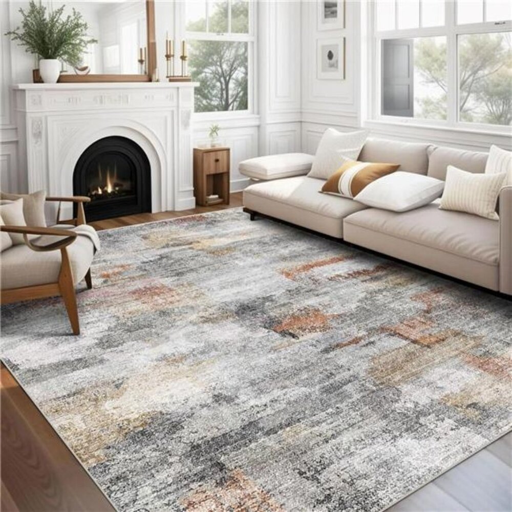 Grey 9x12 Area Rugs for Living Room, Non Slip Machine Washable Modern